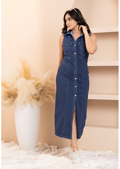 SLEEVELESS DARK BLUE DENIM DRESS